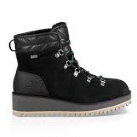 NEW UGG Birch Waterproof Black Suede Wool lined Wedge boots with box Sz.38/8 - Picture 2 of 11